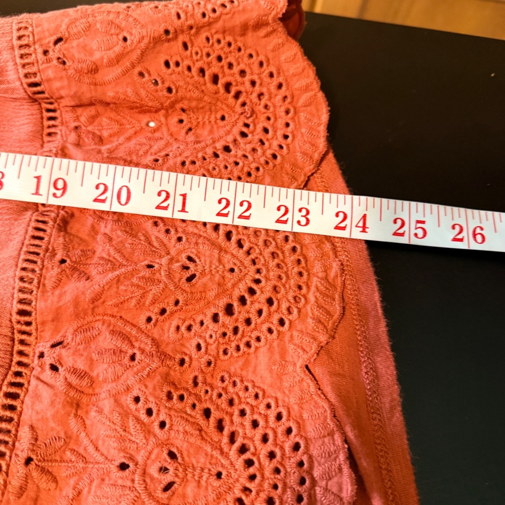 Knox Rose Womens XS Rust Orange Eyelet Embroidered Boho Peasant Top Blouse - Picture 7 of 8